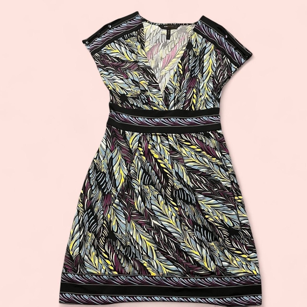 BCBGMaxAzria Green Black A-Line Midi Dress